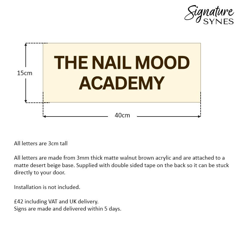 Custom Order - tnm ACADEMY - matte walnut brown - 100cm wide - Raised Letters + Double Sided Tape