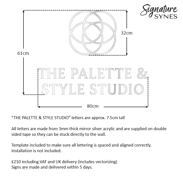 Custom Order - THE PALETTE & STYLE STUDIO - mirror silver - 80cm wide - Double Sided Tape