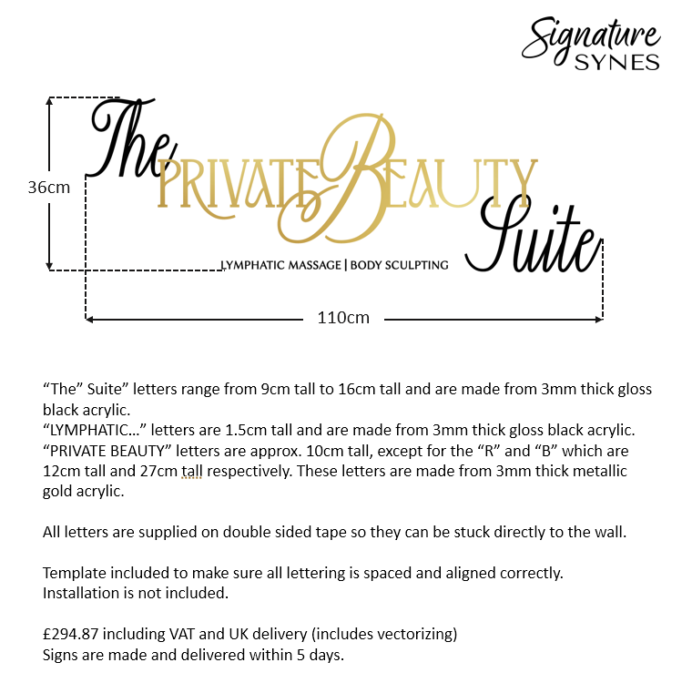 Custom Order - The PRIVATE BEAUTY Suite - gloss black and "metallic gold" - 110cm wide - Double Sided Tape