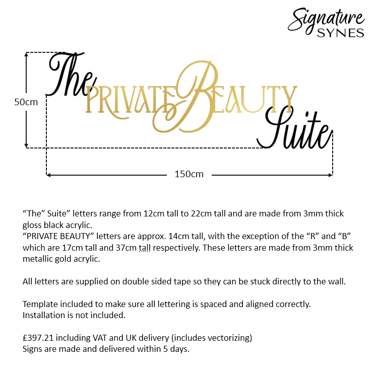 Custom Order - The PRIVATE BEAUTY Suite - gloss black and "metallic gold" - 150cm wide - Double Sided Tape
