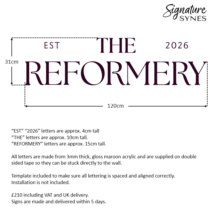 Custom Order - THE REFORMERY - maroon - 120cm wide - Double Sided Tape