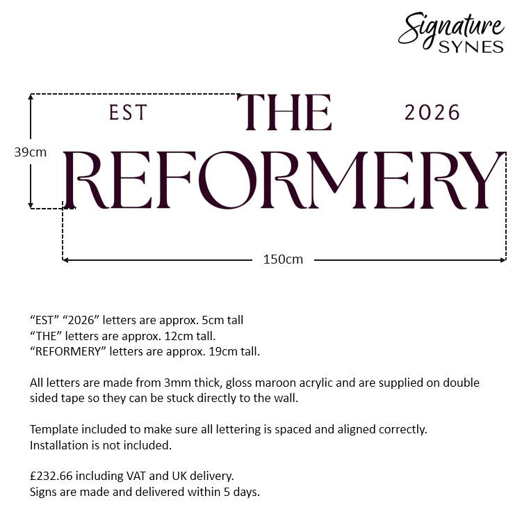 Custom Order - THE REFORMERY - maroon - 150cm wide - Double Sided Tape