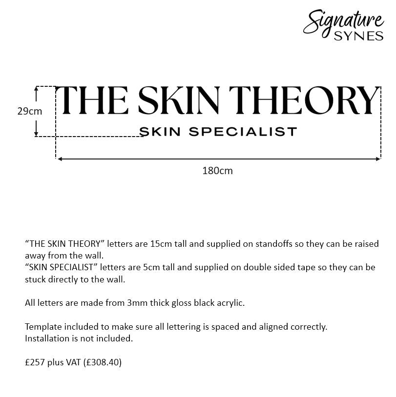 Custom Order - THE SKIN THEORY - gloss black - 180cm wide - Raised letters + Self Adhesive Letters