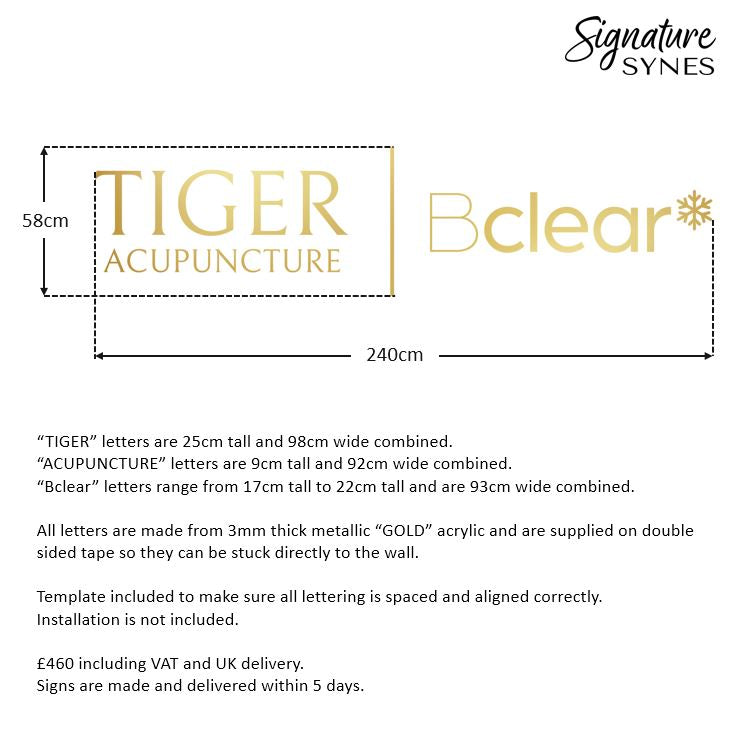 Custom Order - TIGER ACUPUNCTURE | Bclear - metallic "GOLD" - 240cm wide - Double Sided Tape