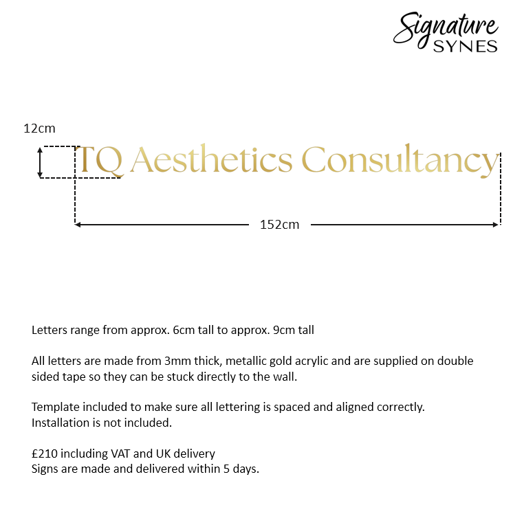 Custom Order - TQ Aesthetics Consultancy - metallic gold - 152cm wide - Double Sided Tape
