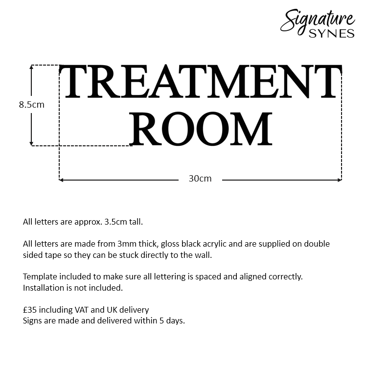 Custom Order - TREATMENT ROOM - gloss black - 30cm wide - Double Sided Tape