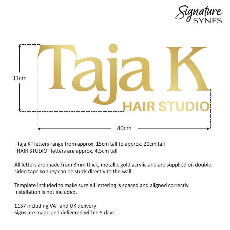 Custom Order - Taja K HAIR STUDIO - "metallic gold" - 80cm wide - Double Sided Tape