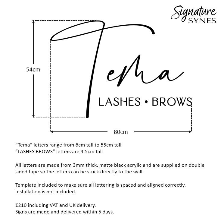Custom Order - Tema LASHES BROWS - matte black - 80cm wide - Double Sided Tape