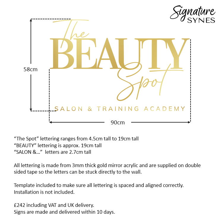 Custom Order - The BEAUTY Spot - "GOLD MIRROR" acrylic - 90cm wide - Double Sided Tape