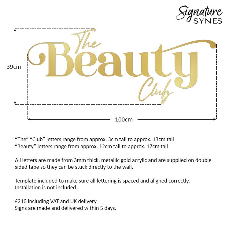 Custom Order - The Beauty Club - "metallic gold" - 100cm wide - Double Sided Tape