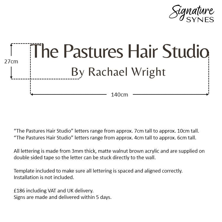Custom Order - The Pastures Hair Studio - matte walnut brown - 140cm wide - Double Sided Tape