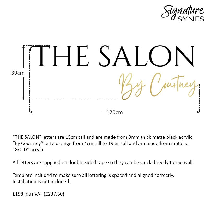 Custom Order - THE SALON By Courtney - matte black and metallic "GOLD" - 120cm wide - double sided tape