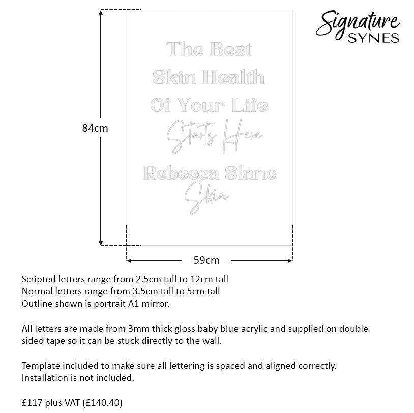 Custom Order - Rebecca Slane - gloss white + mirror silver (x6 signs) - 120cm wide - Standoffs + Double Sided Tape