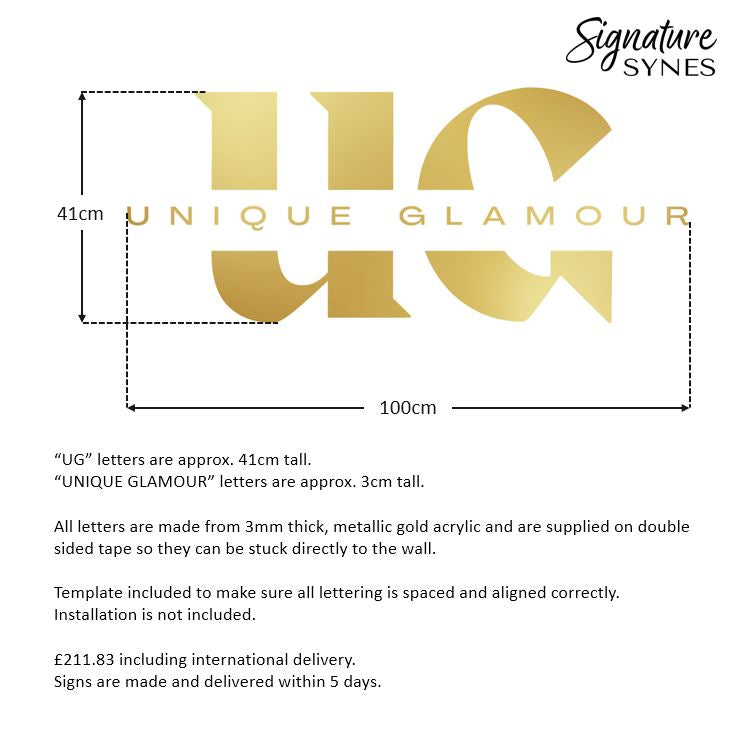 Custom Order - UNIQUE GLAMOUR - "metallic gold" acrylic - 100cm wide - Double Sided Tape