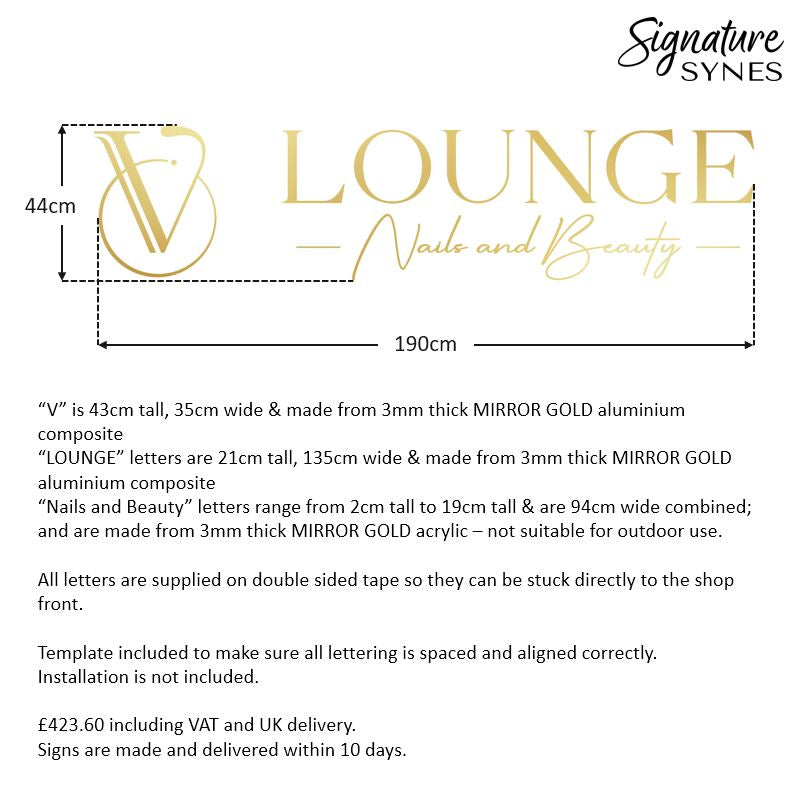 Custom Order - V LOUNGE - GOLD MIRROR - 190cm wide - Double Sided Tape
