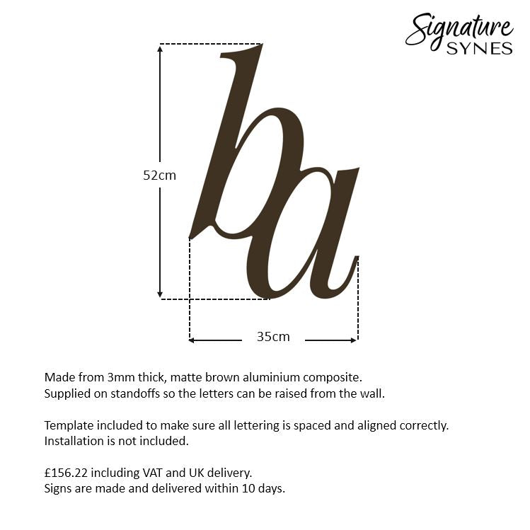 Custom Order - ba - 35cm wide - matte brown aluminium composite - raised lettering