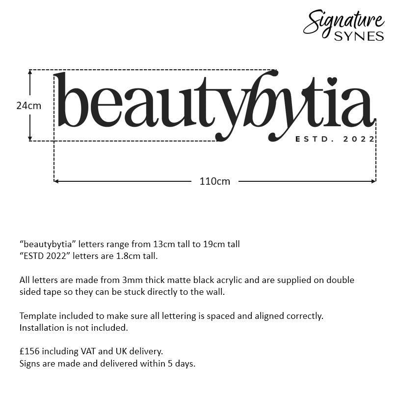 Custom Order - beauty by tia - Matte black - 110cm wide - Double Sided Tape
