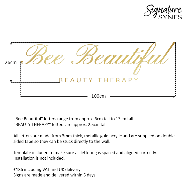 Custom Order - Bee Beautiful - "metallic gold" - 100cm wide - Double Sided Tape