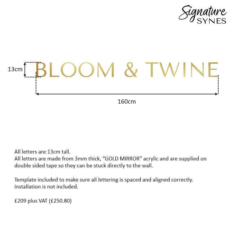 Custom Order - BLOOM & TWINE - GOLD MIRROR acrylic - 160cm wide - Double Sided Tape
