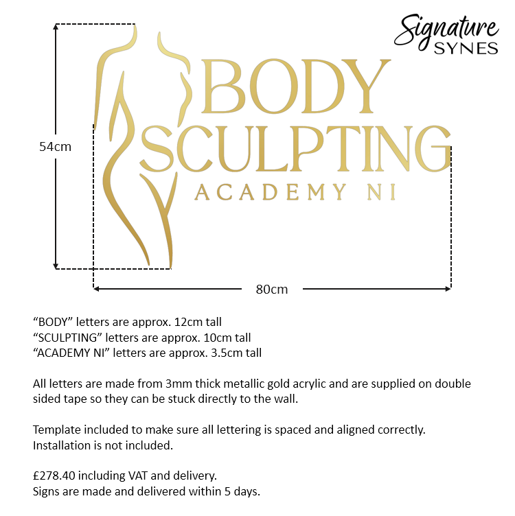 Custom Order - BODY SCULPTING ACADEMY NI - "metallic gold" - 80cm wide - Double Sided Tape