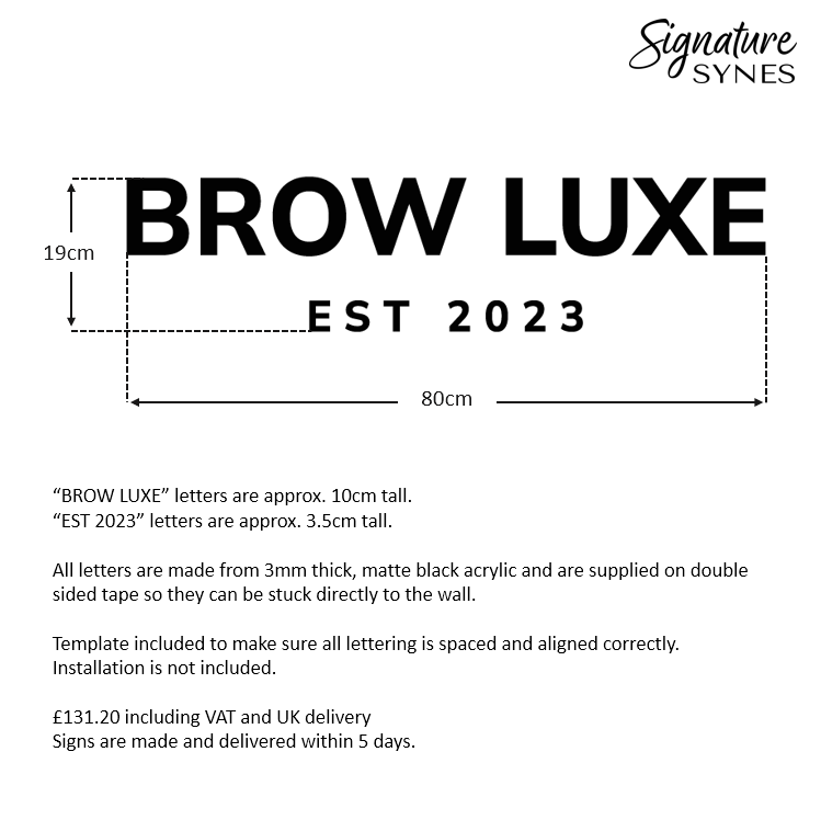 Custom Order - BROW LUXE - matte black - 80cm wide - Double Sided Tape