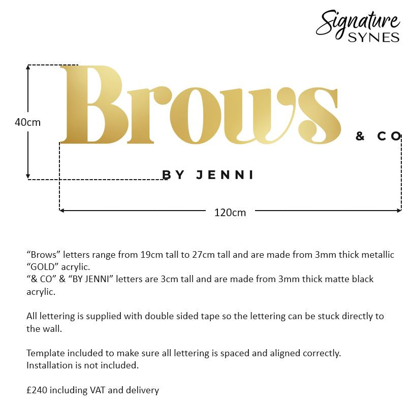 Custom Order - Brows & CO BY JENNI - matte black and metallic "GOLD" - 120cm wide - double sided tape