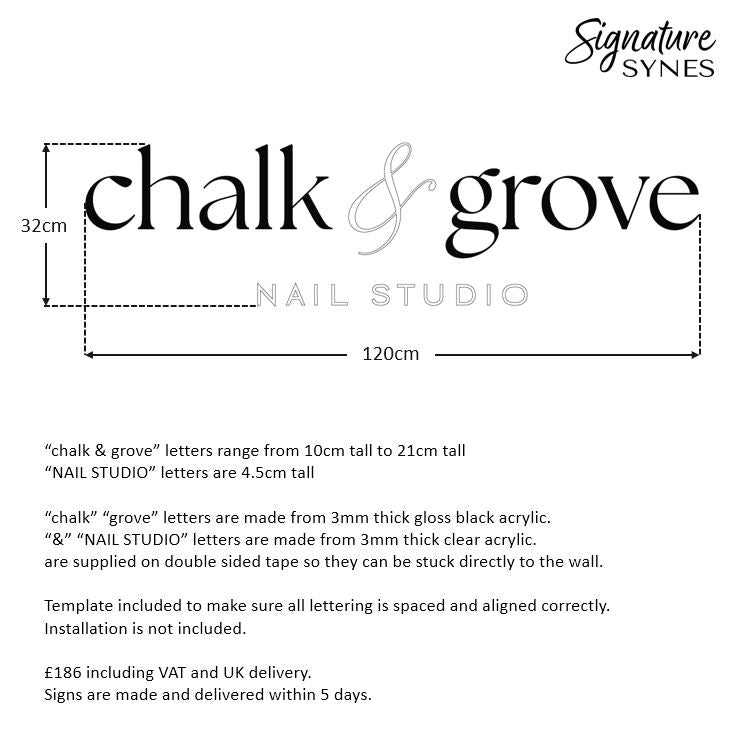Custom Order - chalk & grove - gloss black and clear acrylic - 120cm wide - double sided tape