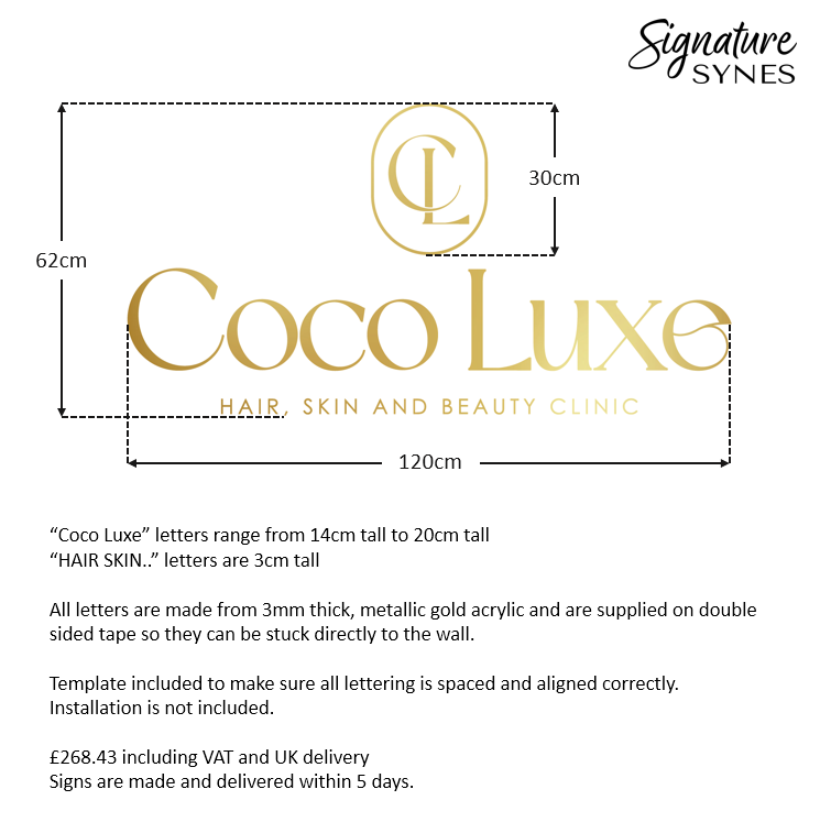 Custom Order - Coco Luxe - "metallic gold" - 120cm wide - Double Sided Tape