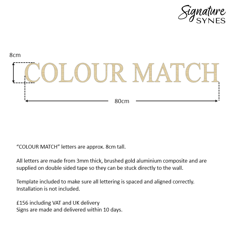 Custom Order - COLOUR MATCH - "BRUSHED GOLD" - 80cm wide - double sided tape