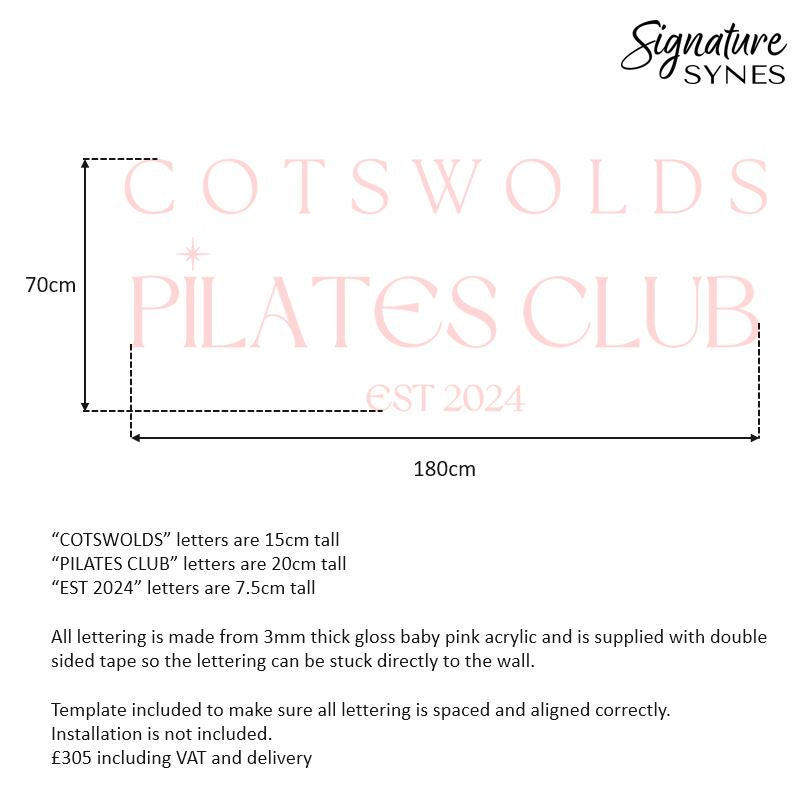 Custom Order - COTSWOLDS PILATES CLUB - matte black and gloss baby pink - SIGN PACKAGE