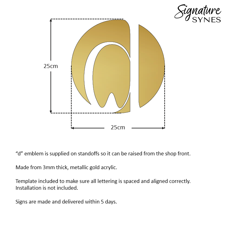 Custom Order - THE DENTIST ETON - "METALLIC GOLD" - SIGN PACKAGE - raised letters + self adhesive letters