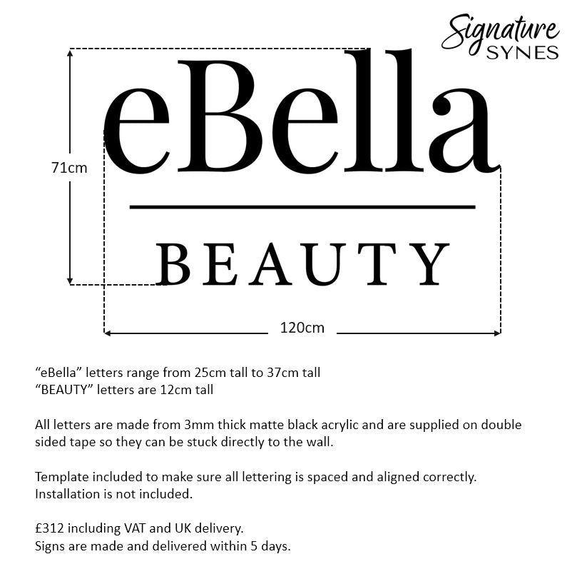 Custom Order - eBella BEAUTY - Matte black - 120cm wide - Double Sided Tape