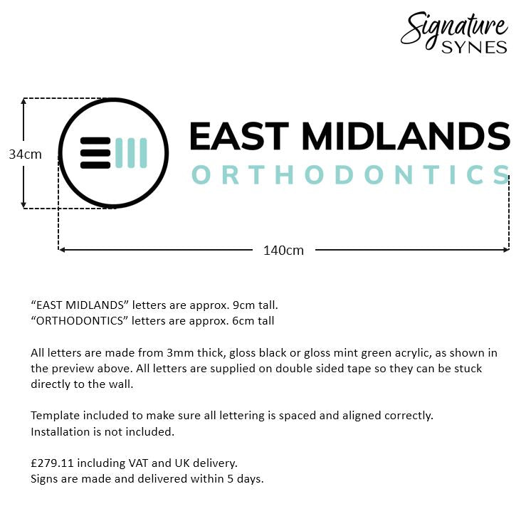 Custom Order - EAST MIDLANDS ORTHODONTICS - gloss black + gloss mint green - 140cm wide - Double Sided Tape
