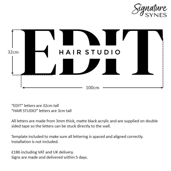 Custom Order - EDIT HAIR STUDIO - Matte black - 100cm wide - Double Sided Tape