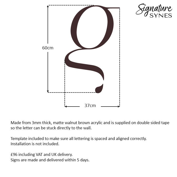 Custom Order - g - matte walnut brown - 60cm tall - Double Sided Tape