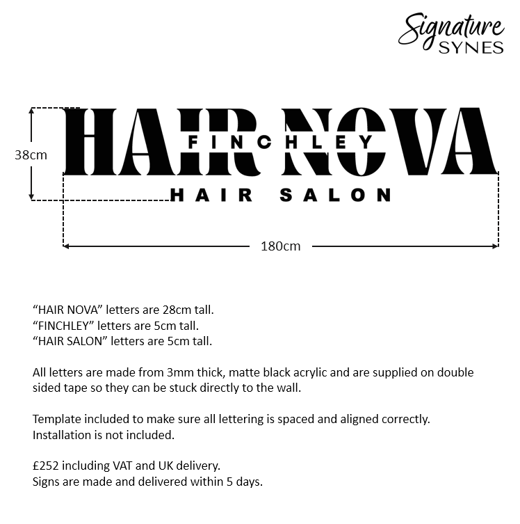 Custom Order - HAIR NOVA FINCHLEY - Matte black - 180cm wide - Double Sided Tape