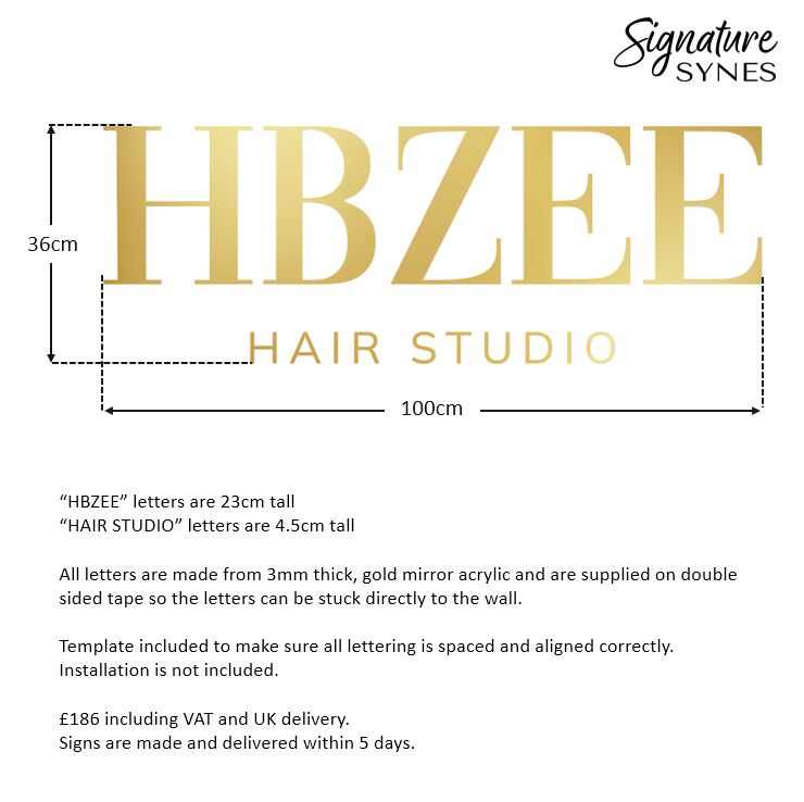 Custom Order - HBZEE HAIR STUDIO - "GOLD MIRROR" acrylic - 100cm wide - Double Sided Tape