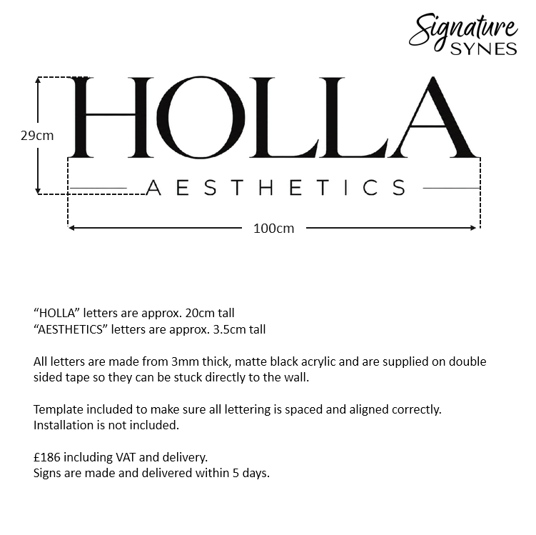 Custom Order - HOLLA - Matte black - 100cm wide - Double Sided Tape