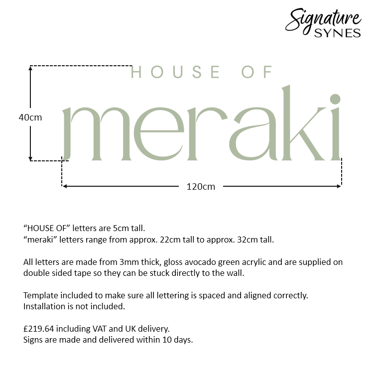 Custom Order - HOUSE OF meraki - "avocado green" - 120cm wide - Double Sided Tape