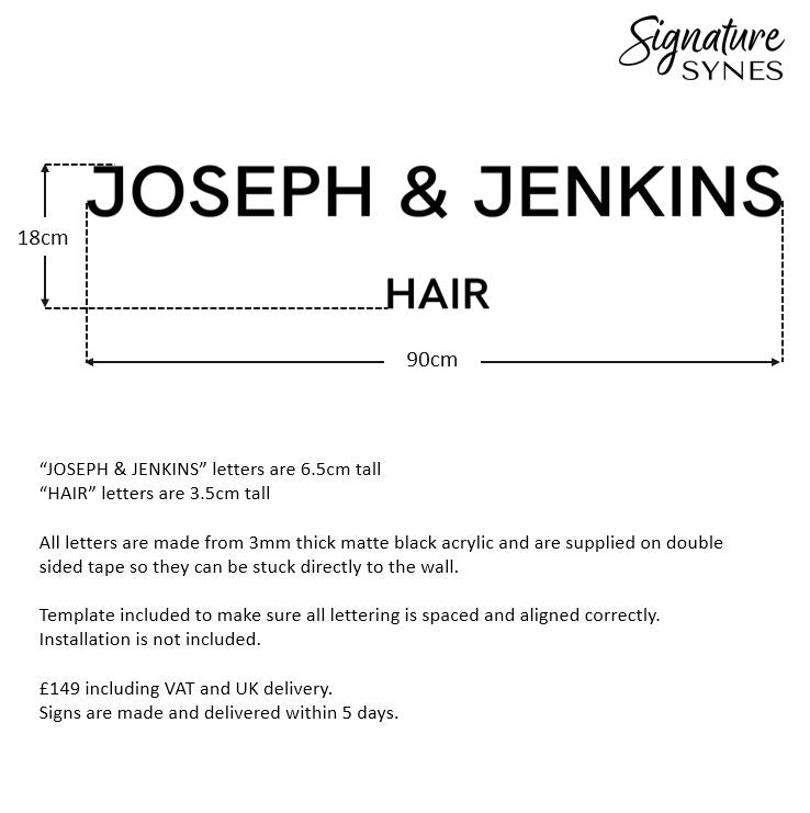 Custom Order - JOSEPH & JENKINS - Matte black - 90cm wide - Double Sided Tape