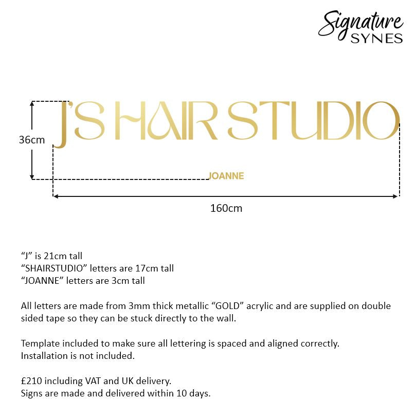 Custom Order - J'S HAIR STUDIO JOANNE - metallic "GOLD" - 160cm wide - Double Sided Tape