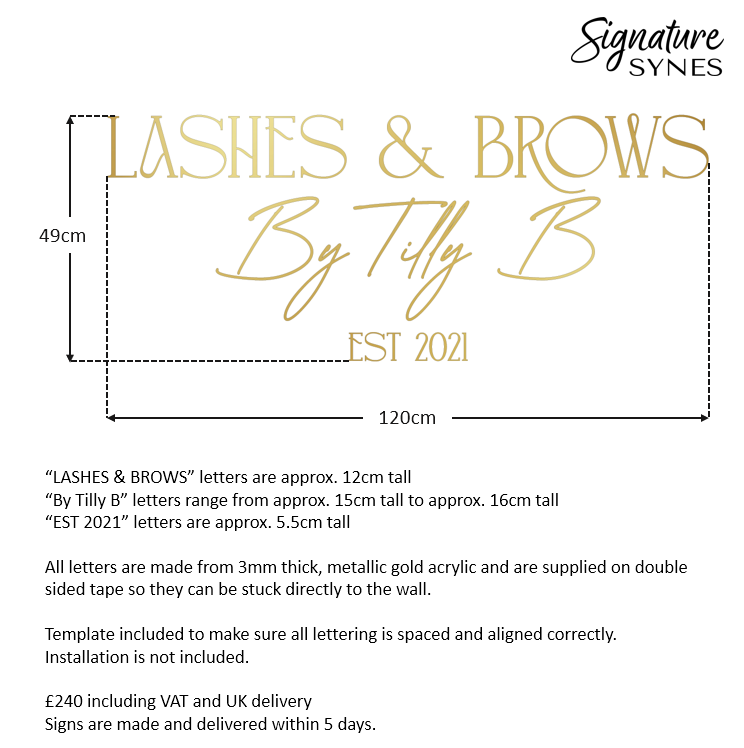 Custom Order - LASHES & BROWS By Tilly B - "metallic gold" - 120cm wide - Double Sided Tape