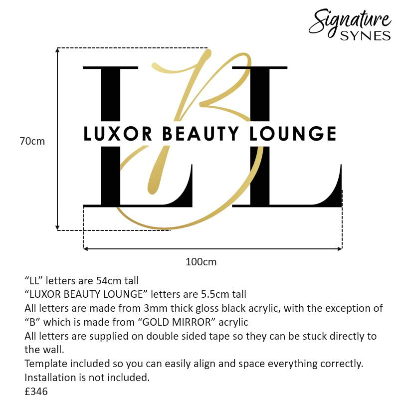 Custom Order - LUXOR BEAUTY LOUNGE - GOLD MIRROR & Gloss black - 100cm wide - Double Sided Tape