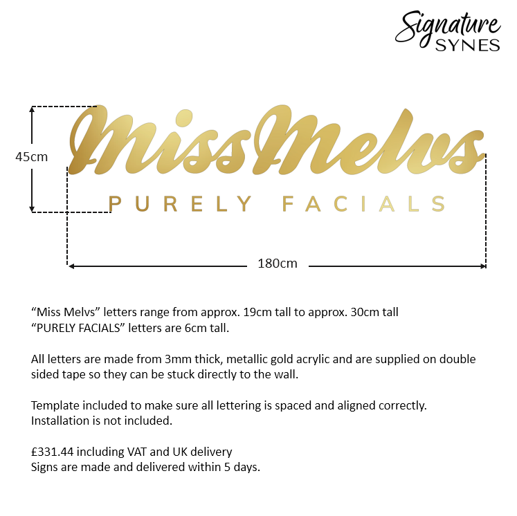 Custom Order - Miss Melvs - "metallic gold" - 180cm wide - Double Sided Tape