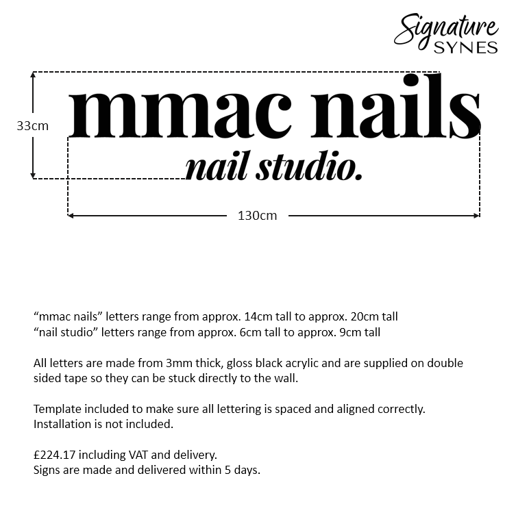 Custom Order - mmac nails - gloss black - 130cm wide - Double Sided Tape