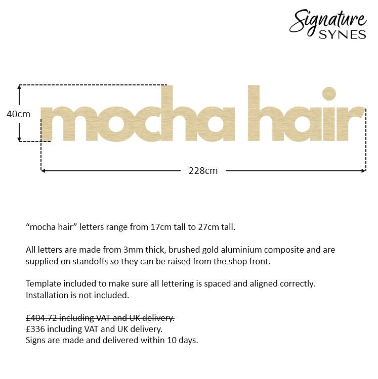 Custom Order - mocha hair - 228m wide - brushed gold - standoffs