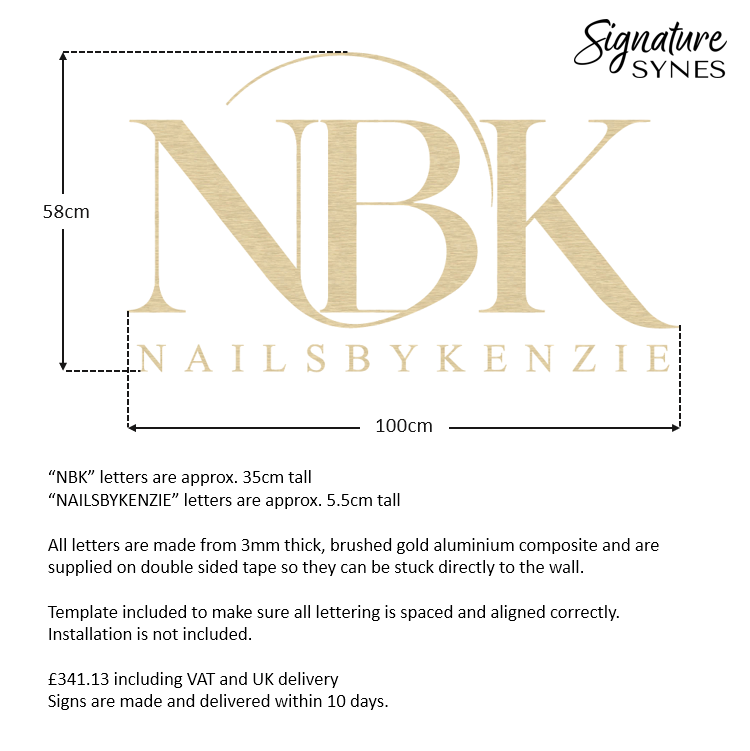 Custom Order - NAILS BY KENZIE - 100cm wide - brushed gold - double sided tape