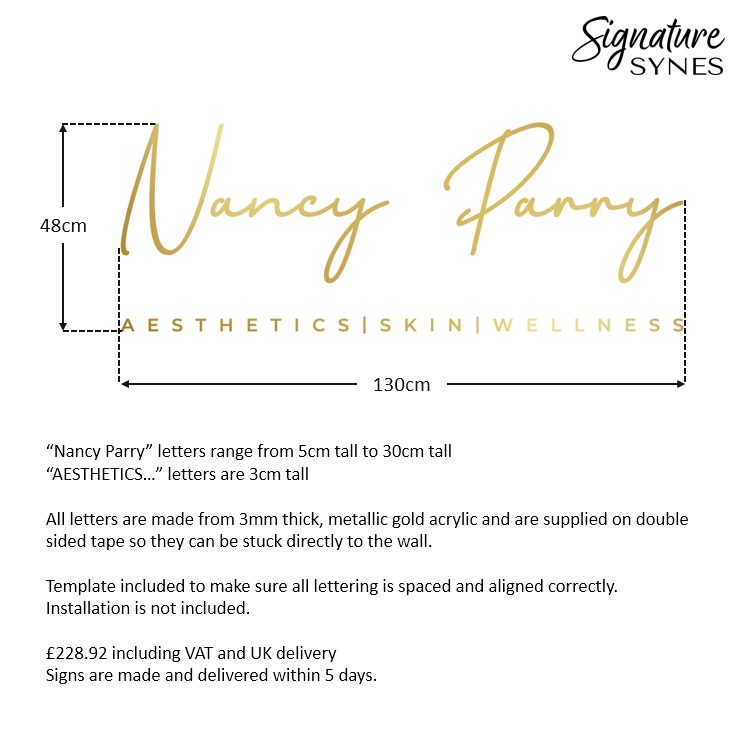 Custom Order - Nancy Parry - "metallic gold" acrylic - 130cm wide - double sided tape