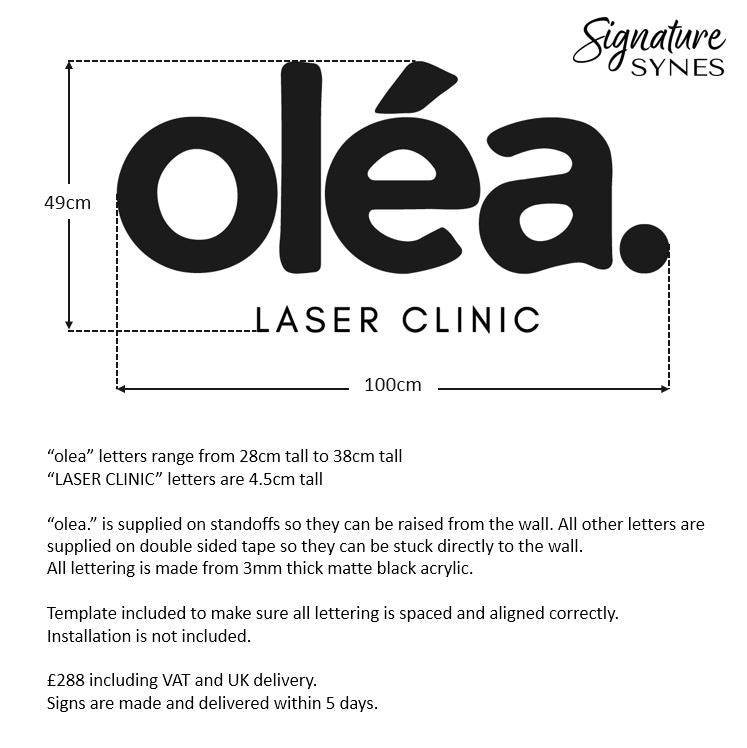 Custom Order - OLEA LASER CLINIC - matte black - 100cm wide - Standoffs + Double Sided Tape