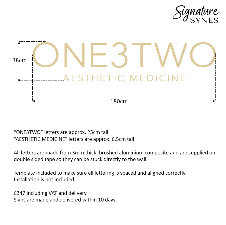 Custom Order - ONE3TWO - 180cm wide - brushed gold - self adhesive lettering (double sided tape)
